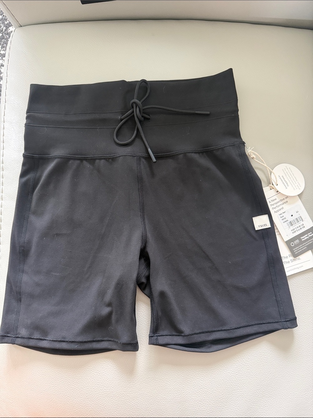 Vuori Black High-Rise Bike Shorts with Drawstring